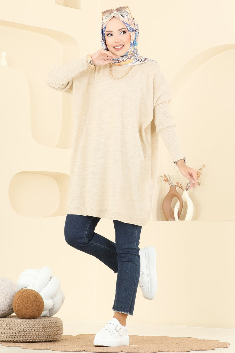 Mock-Neck Knit Tunic - Stone
