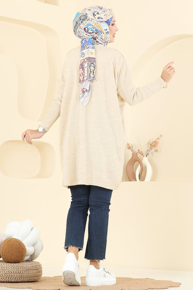 Mock-Neck Knit Tunic - Stone