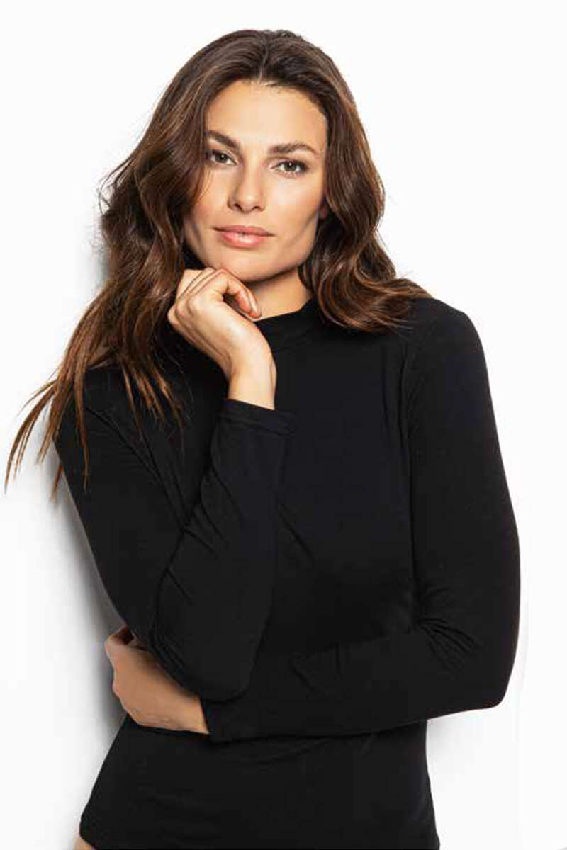 Long-Sleeve Half-Turtleneck Bodysuit - Black
