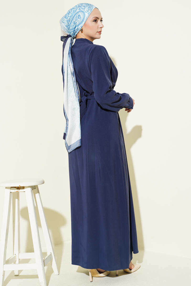 Half Rivet-Button Tencel Dart Dress - Indigo