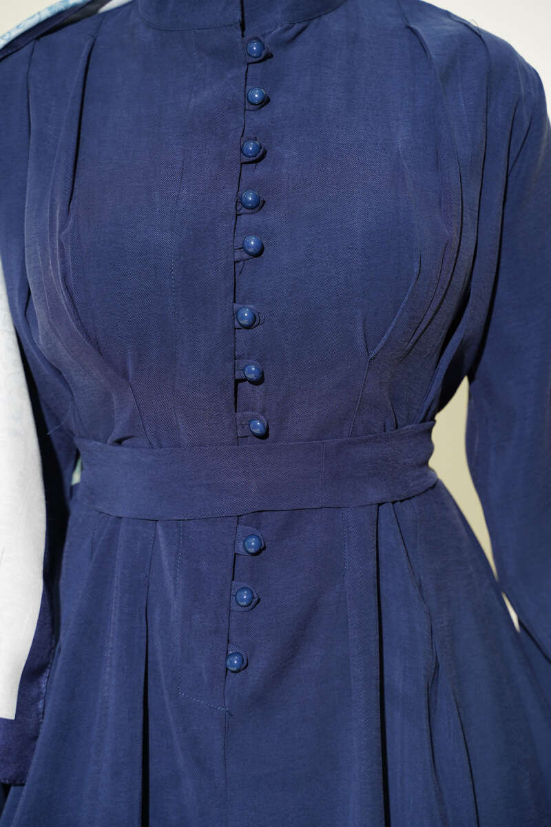 Half Rivet-Button Tencel Dart Dress - Indigo
