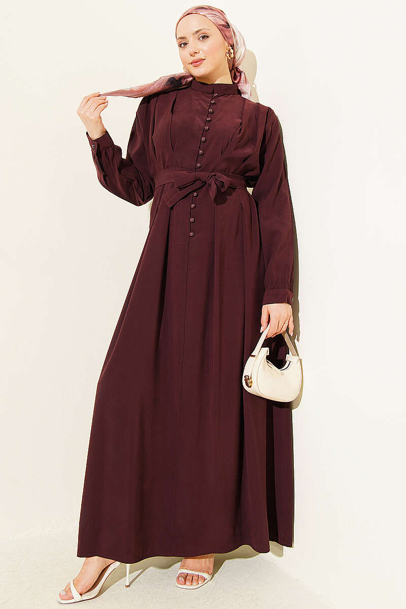 Half Rivet-Button Tencel Dart Dress - Plum