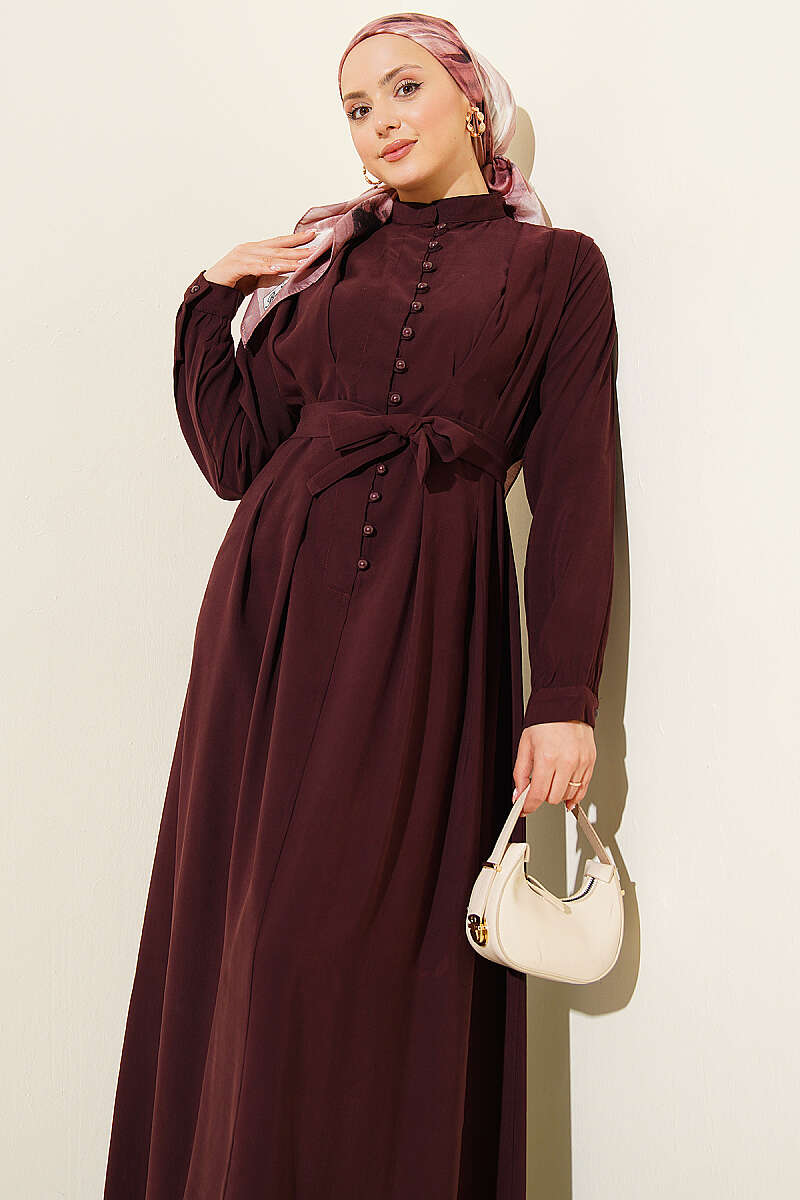 Half Rivet-Button Tencel Dart Dress - Plum