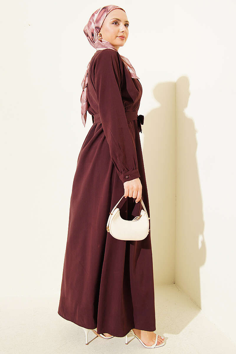 Half Rivet-Button Tencel Dart Dress - Plum