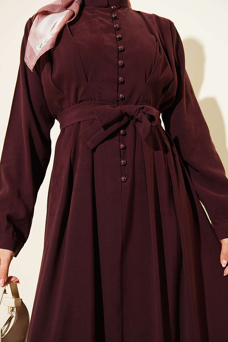 Half Rivet-Button Tencel Dart Dress - Plum