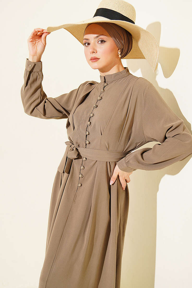 Half Rivet-Button Tencel Dart Dress - Dark Olive