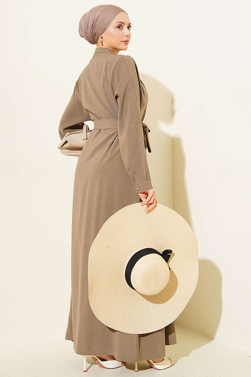 Half Rivet-Button Tencel Dart Dress - Dark Olive