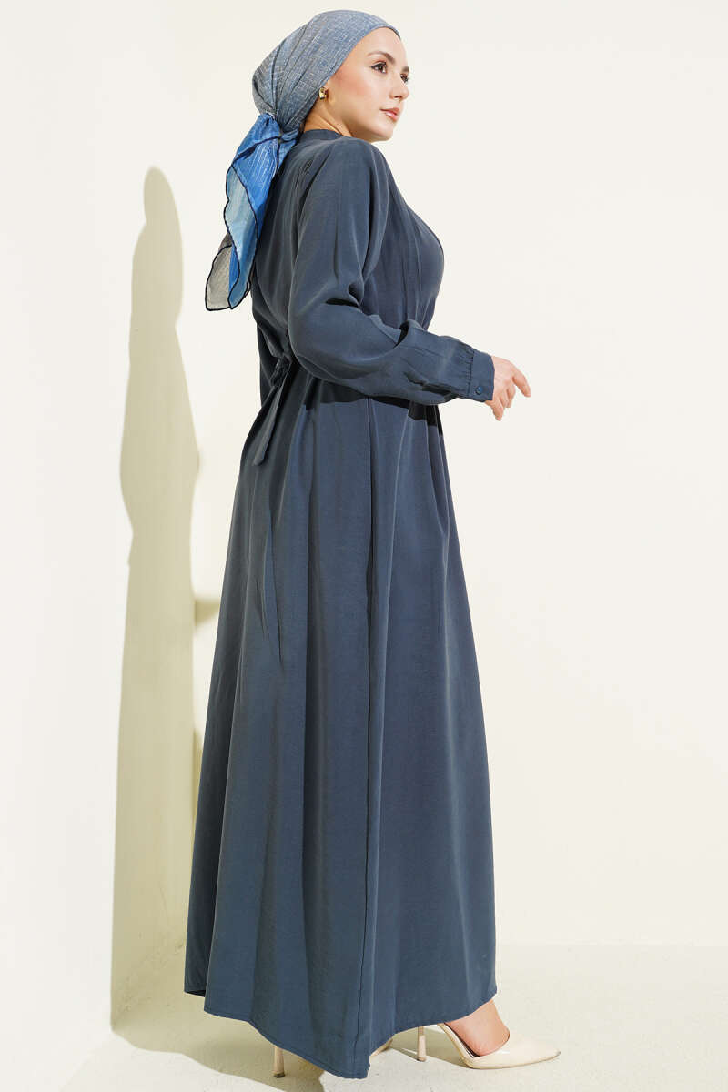 Half Rivet-Button Tencel Dart Dress - Teal