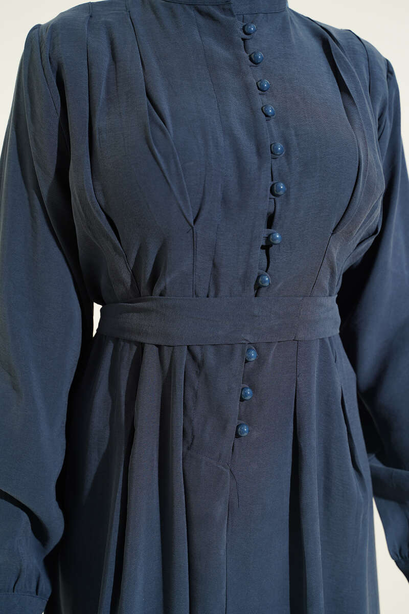 Half Rivet-Button Tencel Dart Dress - Teal