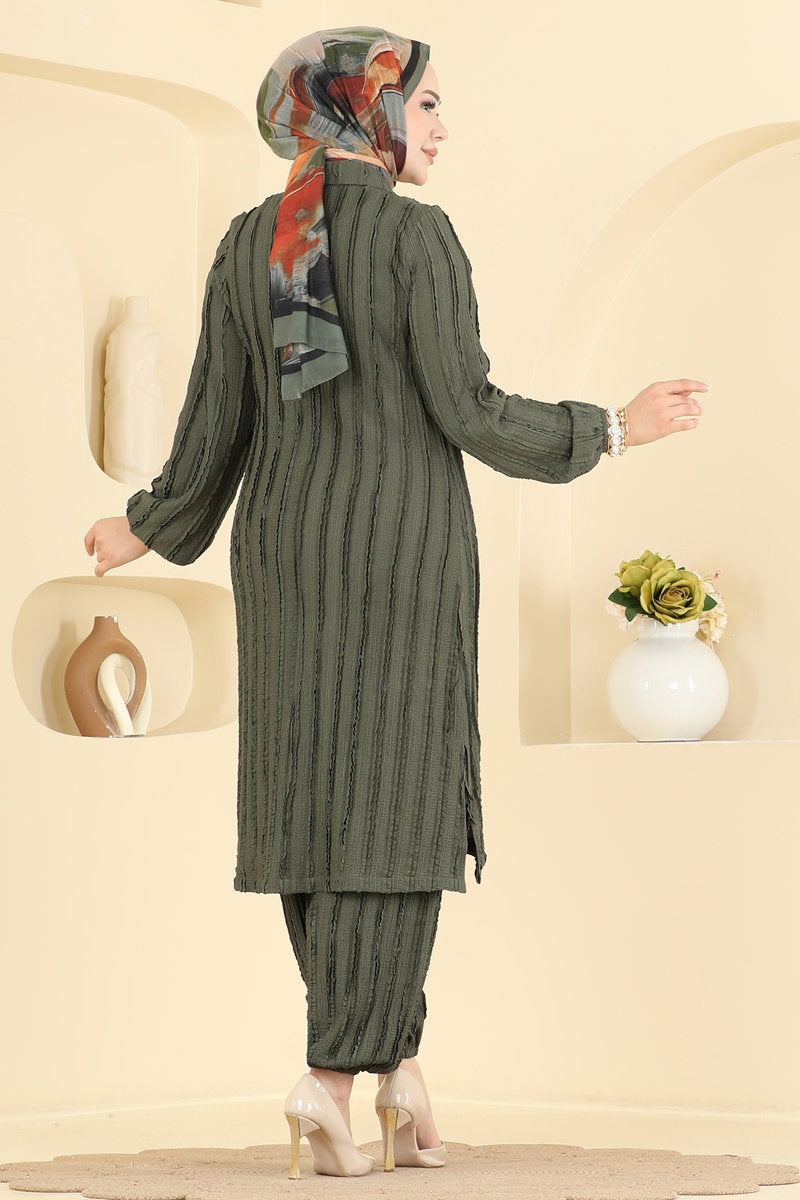 Half-Button Amazon Knit Two-Piece Set - Khaki