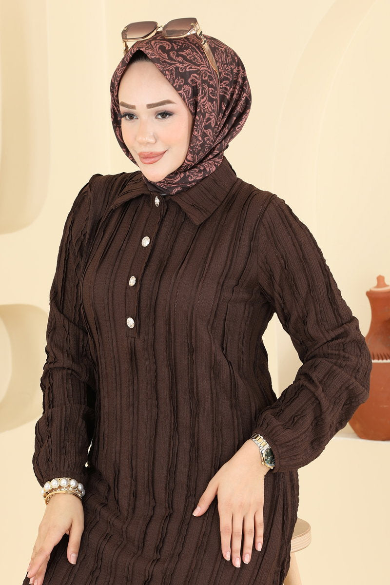 Half-Button Amazon Knit Two-Piece Set - Brown