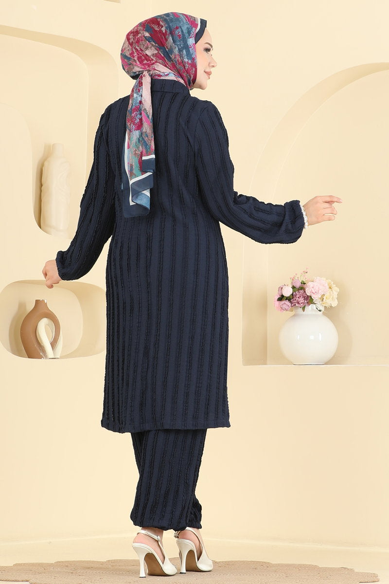Half-Button Amazon Knit Two-Piece Set - Navy