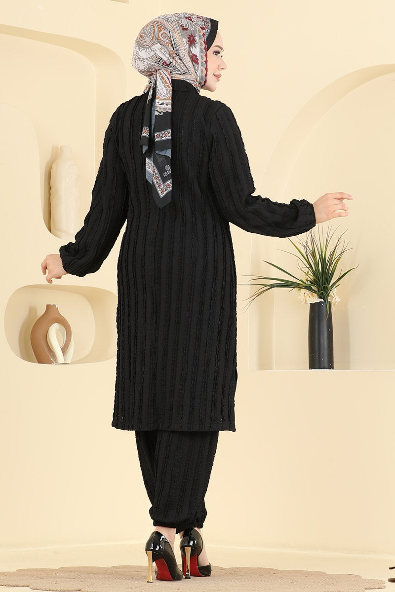 Half-Button Amazon Knit Two-Piece Set - Black