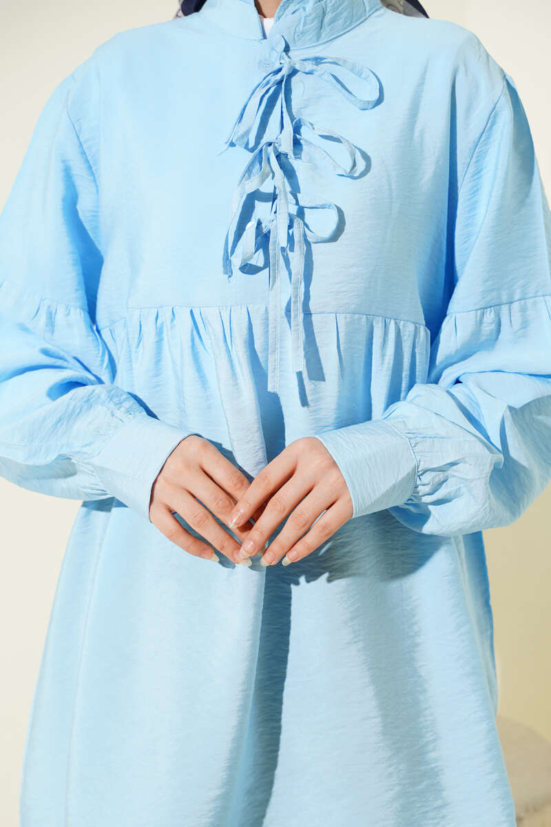 Half-Button Tie Tunic - Blue