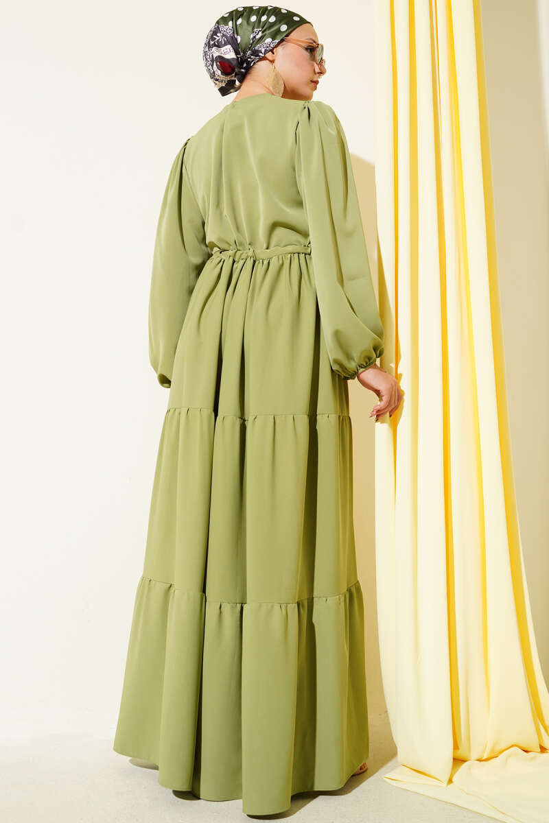 Half-Button Dress with Drawstring Waist - Khaki