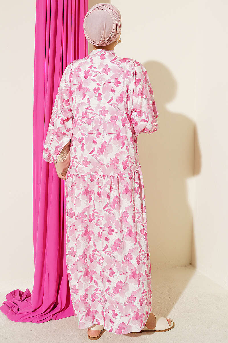 Half-Button Marbled Print Dress - Pink