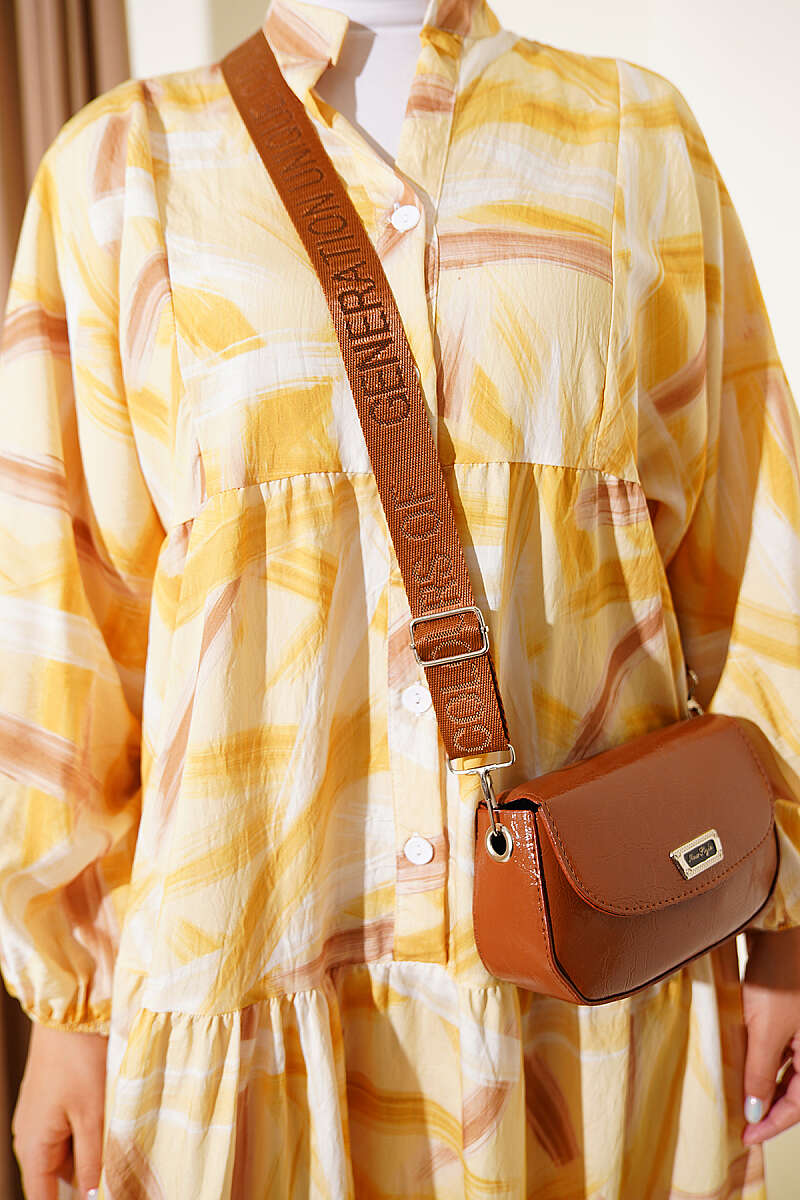 Half-Button Brushstroke Print Dress - Yellow