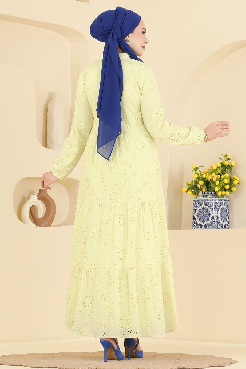 Half-Button Broderie Dress - Yellow