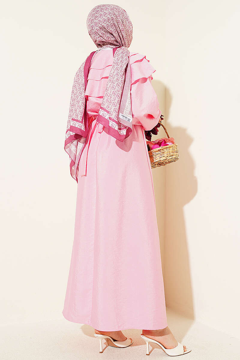 Tiered Half-Button Sailor-Collar Dress - Pink