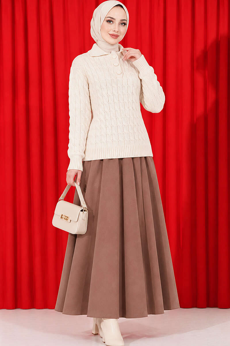 Half-Button Swirl Pattern Sweater - Beige