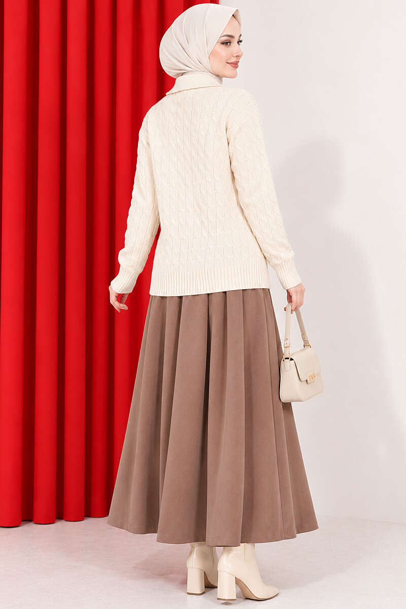 Half-Button Swirl Pattern Sweater - Beige