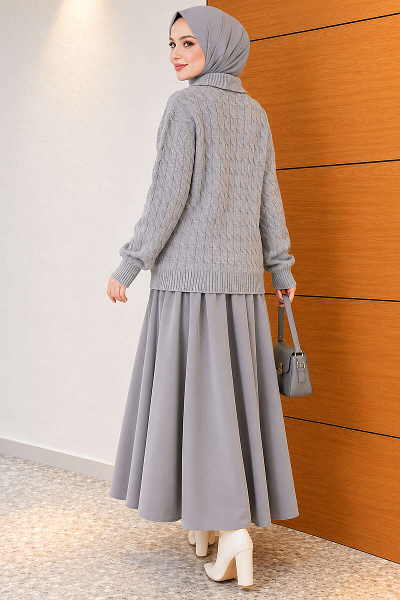 Half-Button Swirl Pattern Sweater - Grey
