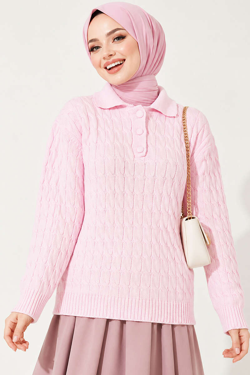 Half-Button Swirl Pattern Sweater - Pink