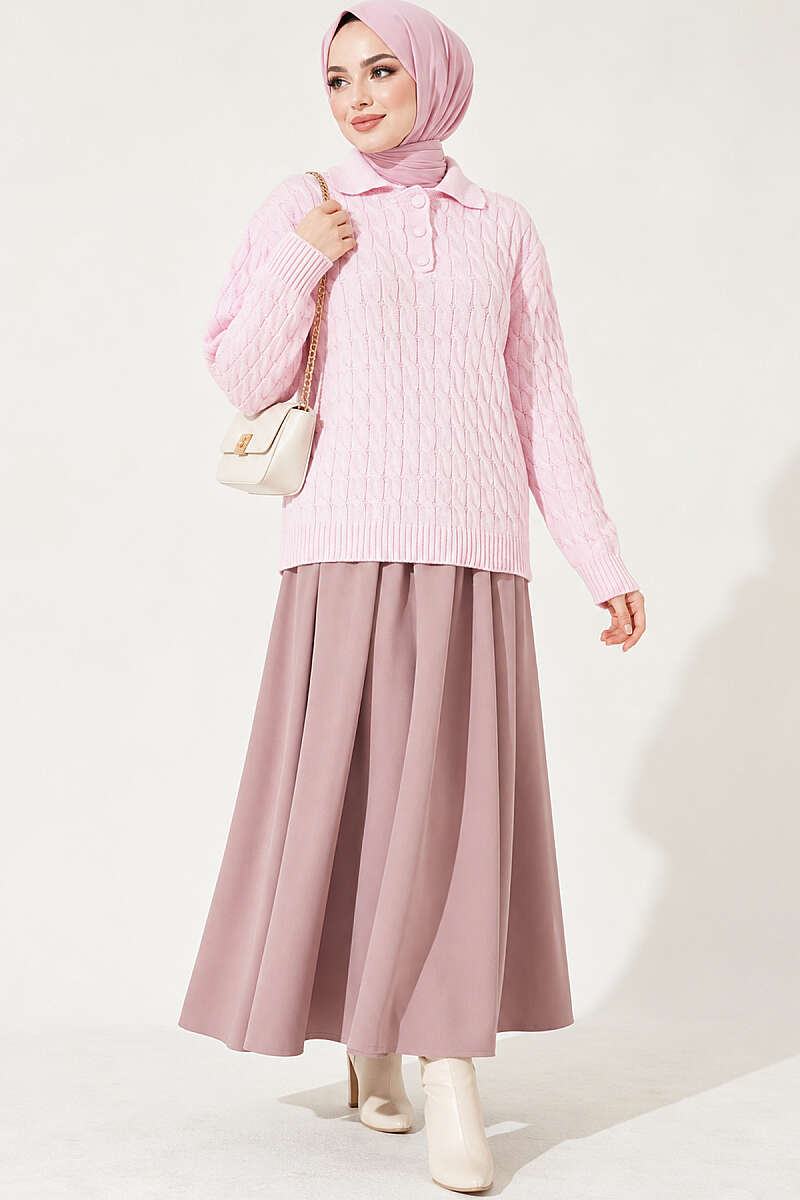 Half-Button Swirl Pattern Sweater - Pink