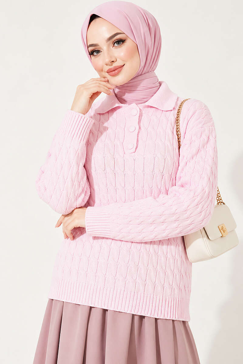 Half-Button Swirl Pattern Sweater - Pink