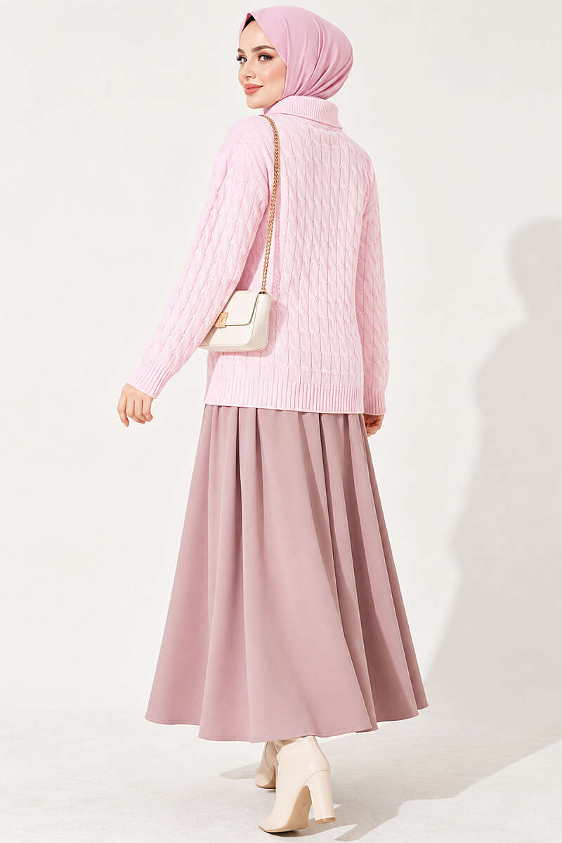 Half-Button Swirl Pattern Sweater - Pink