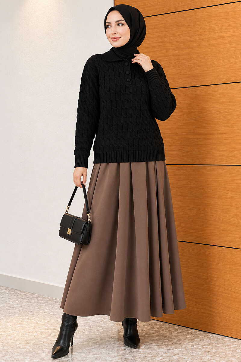 Half-Button Swirl Pattern Sweater - Black