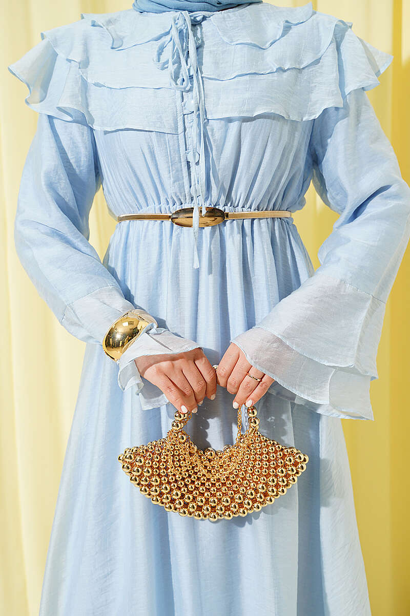 Half-Button Ruffle Dress - Blue