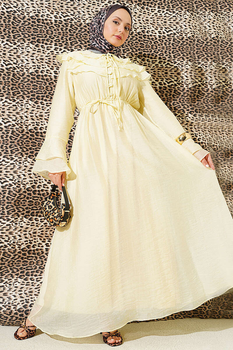 Half-Button Ruffle Dress - Yellow
