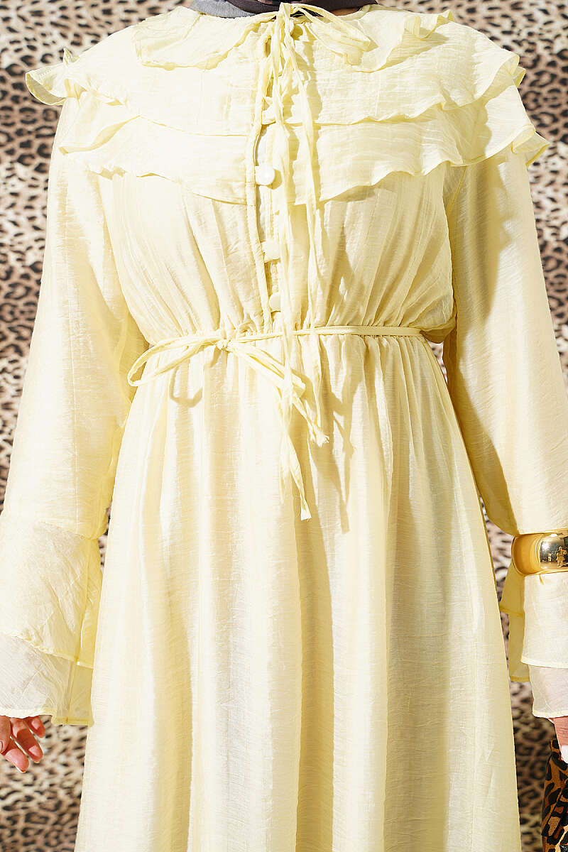 Half-Button Ruffle Dress - Yellow