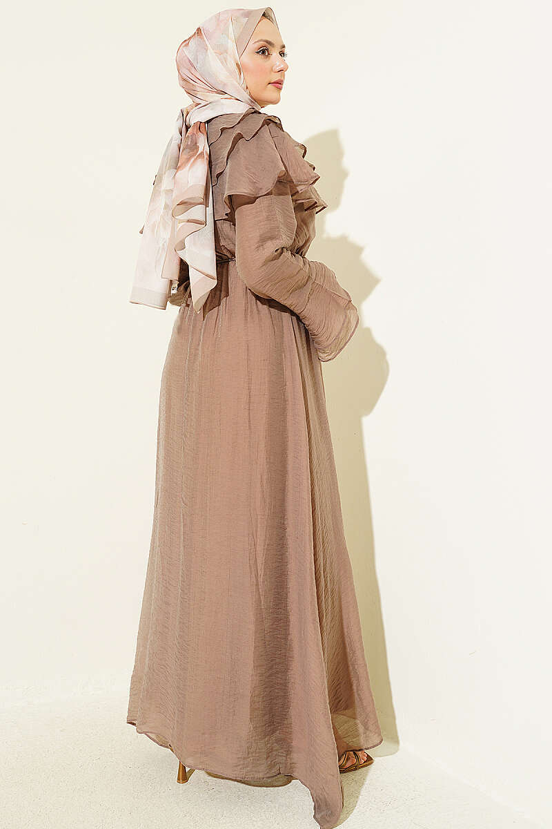 Half-Button Ruffle Dress - Mink