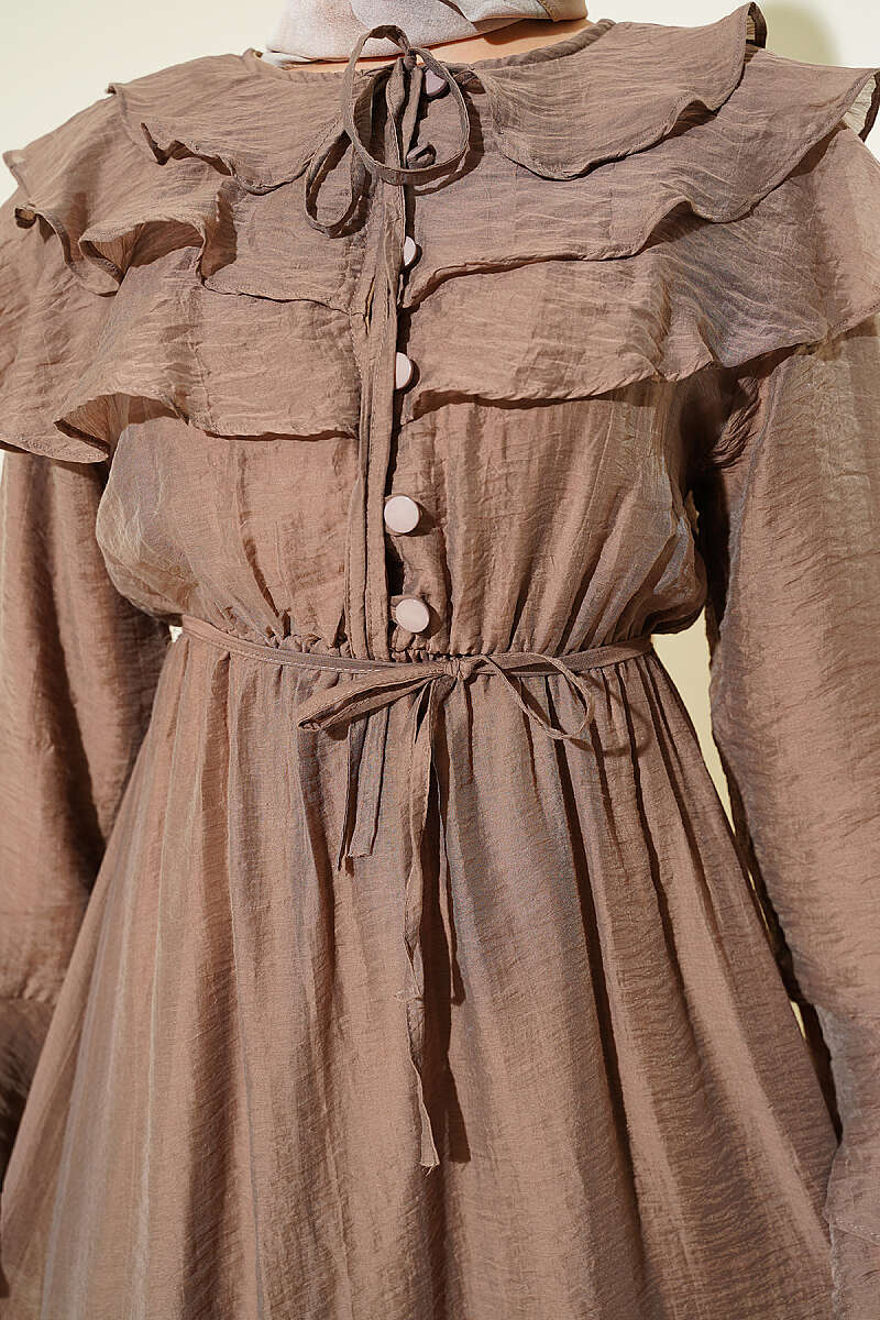 Half-Button Ruffle Dress - Mink