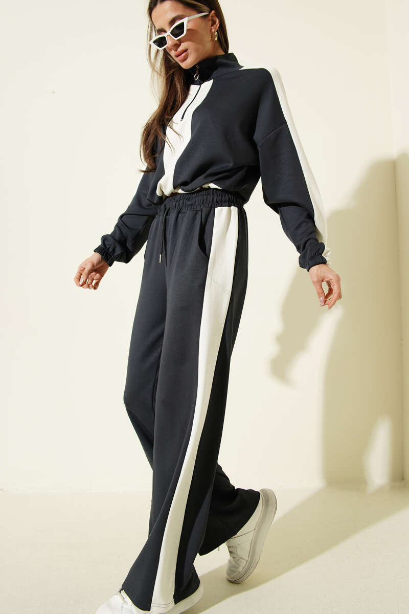 Half-Zip Loycha Sweat Two-Piece Set - Charcoal