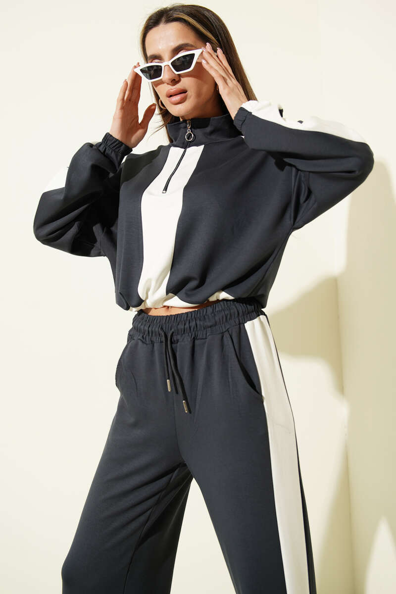Half-Zip Loycha Sweat Two-Piece Set - Charcoal