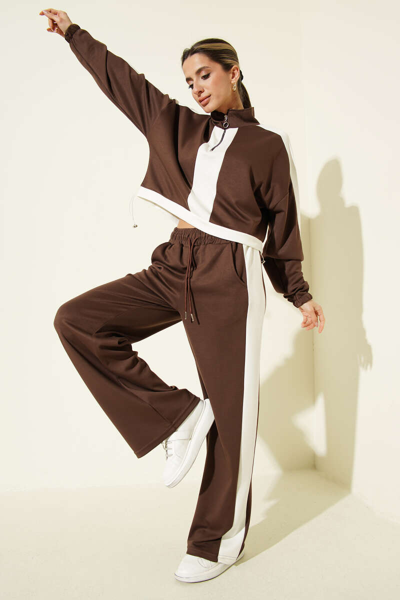 Half-Zip Loycha Sweat Two-Piece Set - Brown