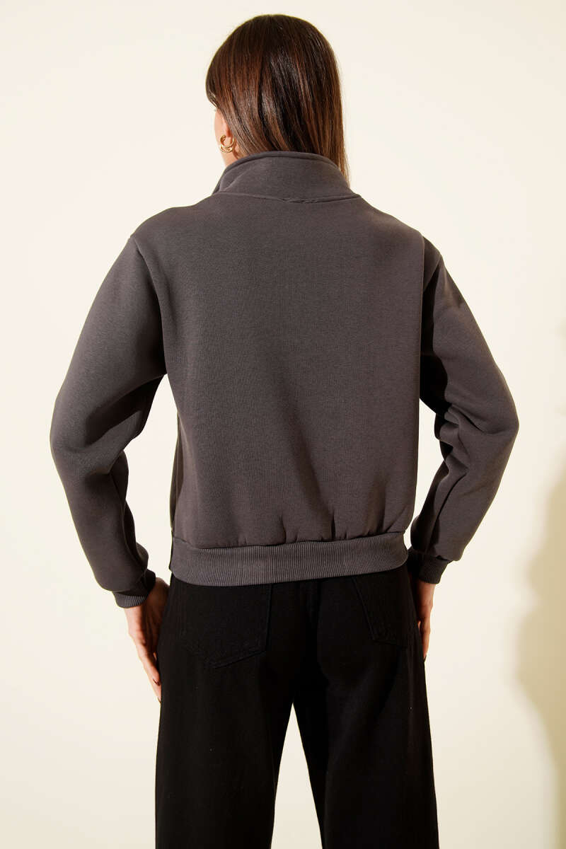 Half-Zip Printed Three-Thread Sweatshirt - Smoke Grey