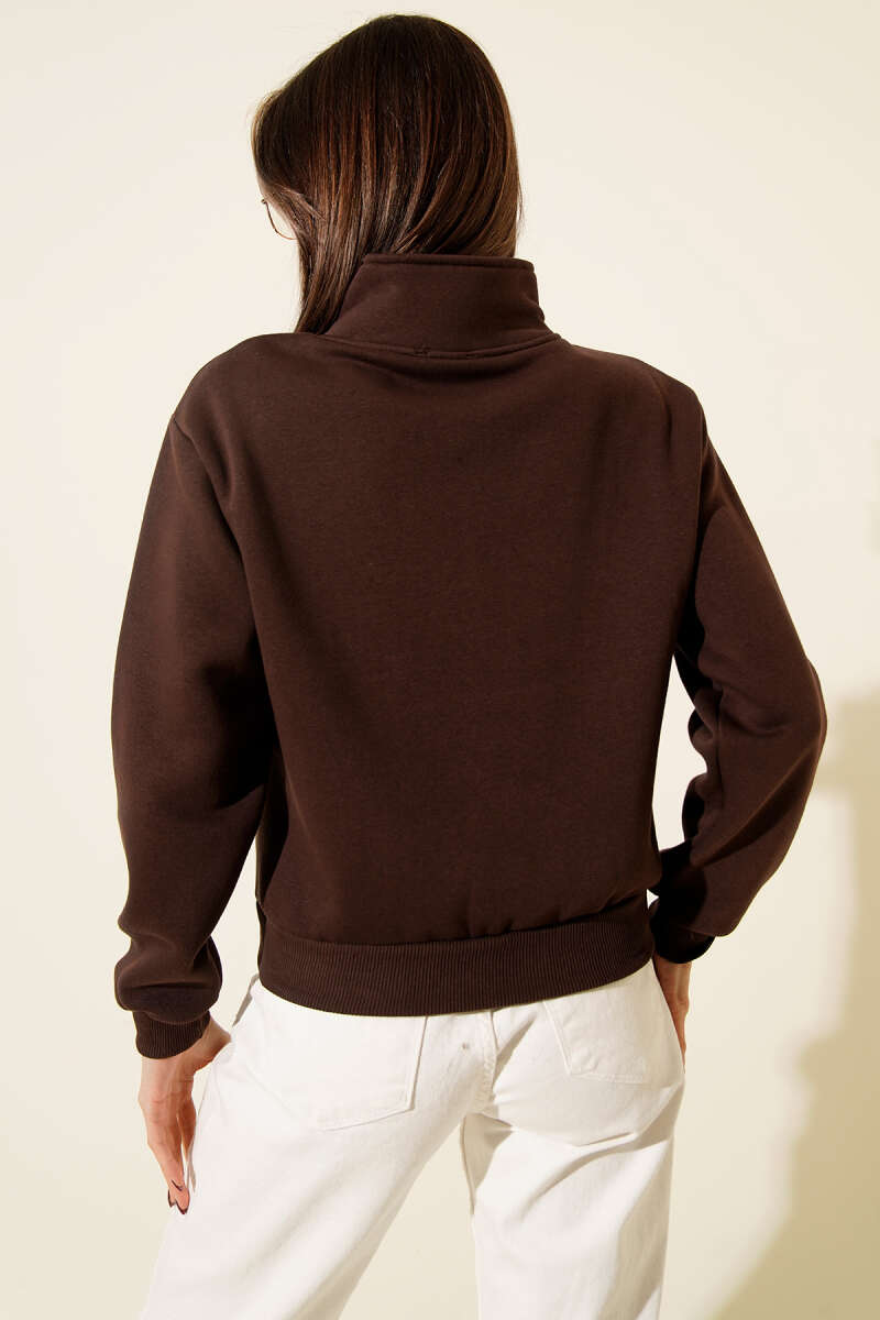 Half-Zip Printed Three-Thread Sweatshirt - Brown