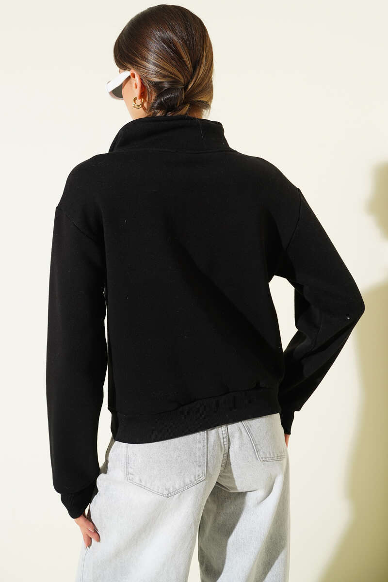 Half-Zip Printed Three-Thread Sweatshirt - Black