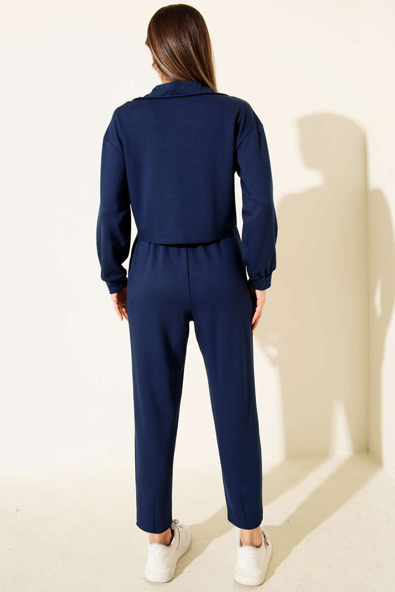Half-Zip Crop Two-Piece Set - Navy