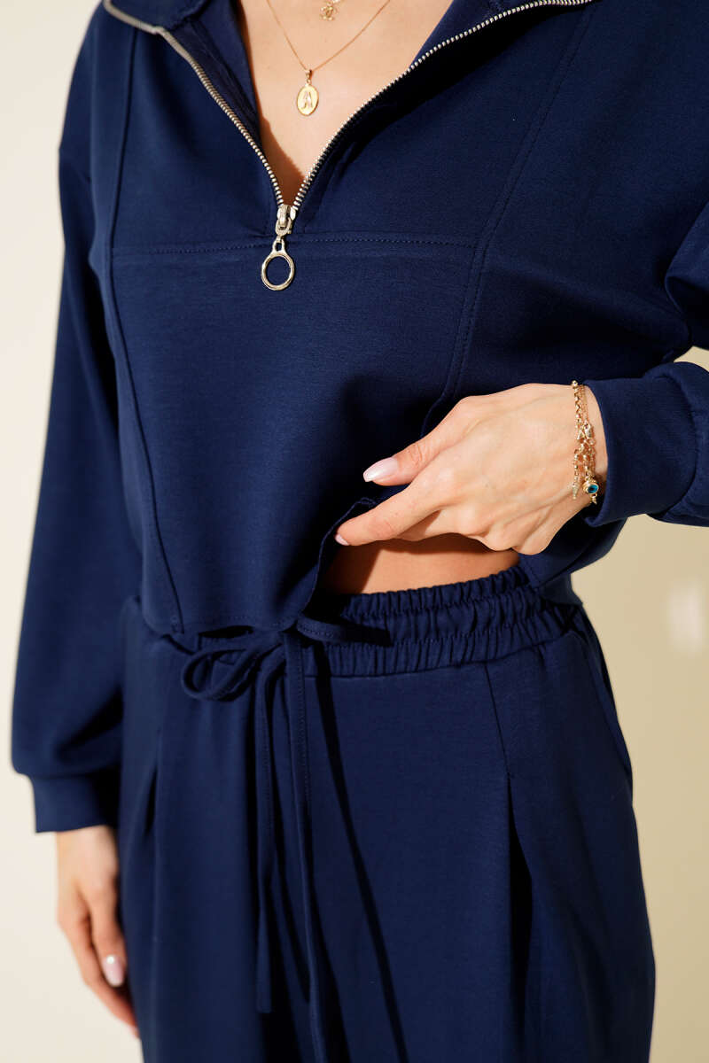 Half-Zip Crop Two-Piece Set - Navy