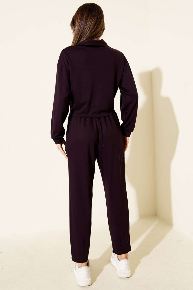 Half-Zip Crop Two-Piece Set - Plum