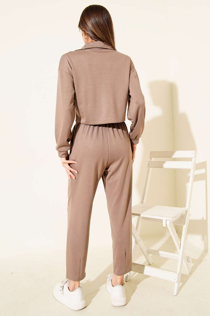 Half-Zip Crop Two-Piece Set - Mink