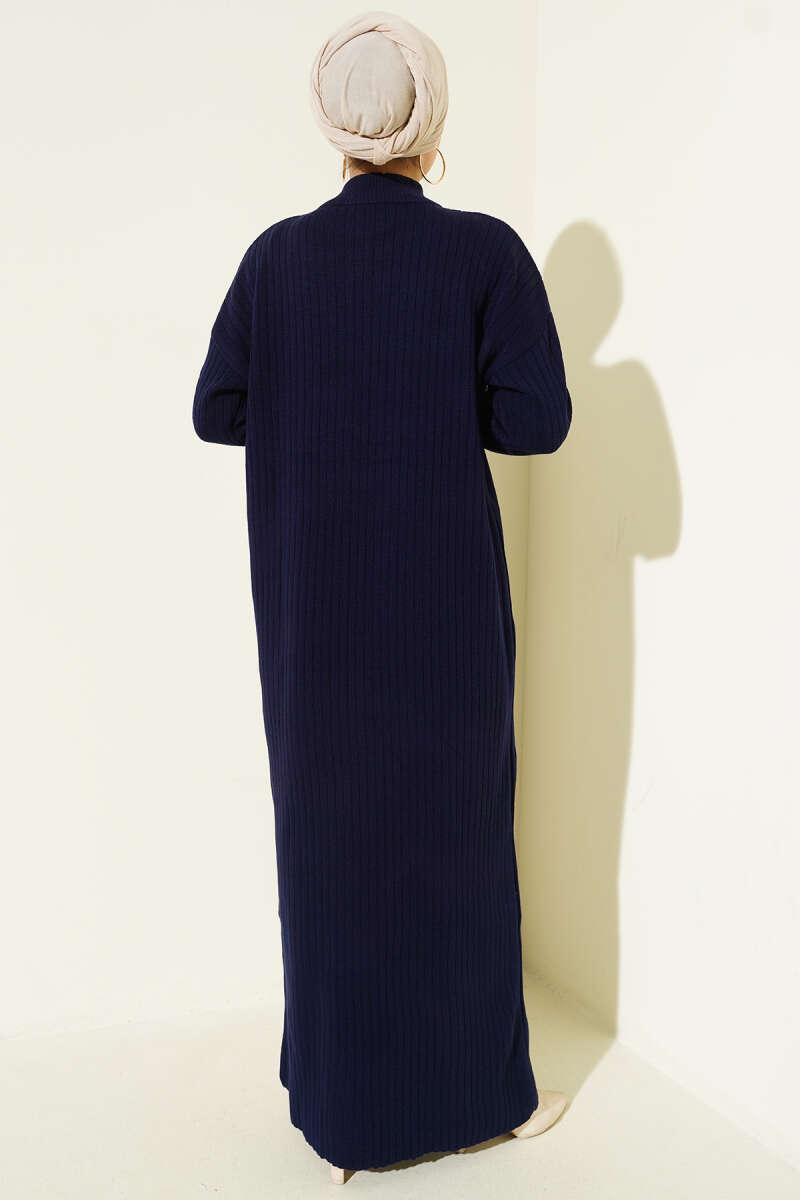 Half-Zip Ribbed Knit Dress - Navy