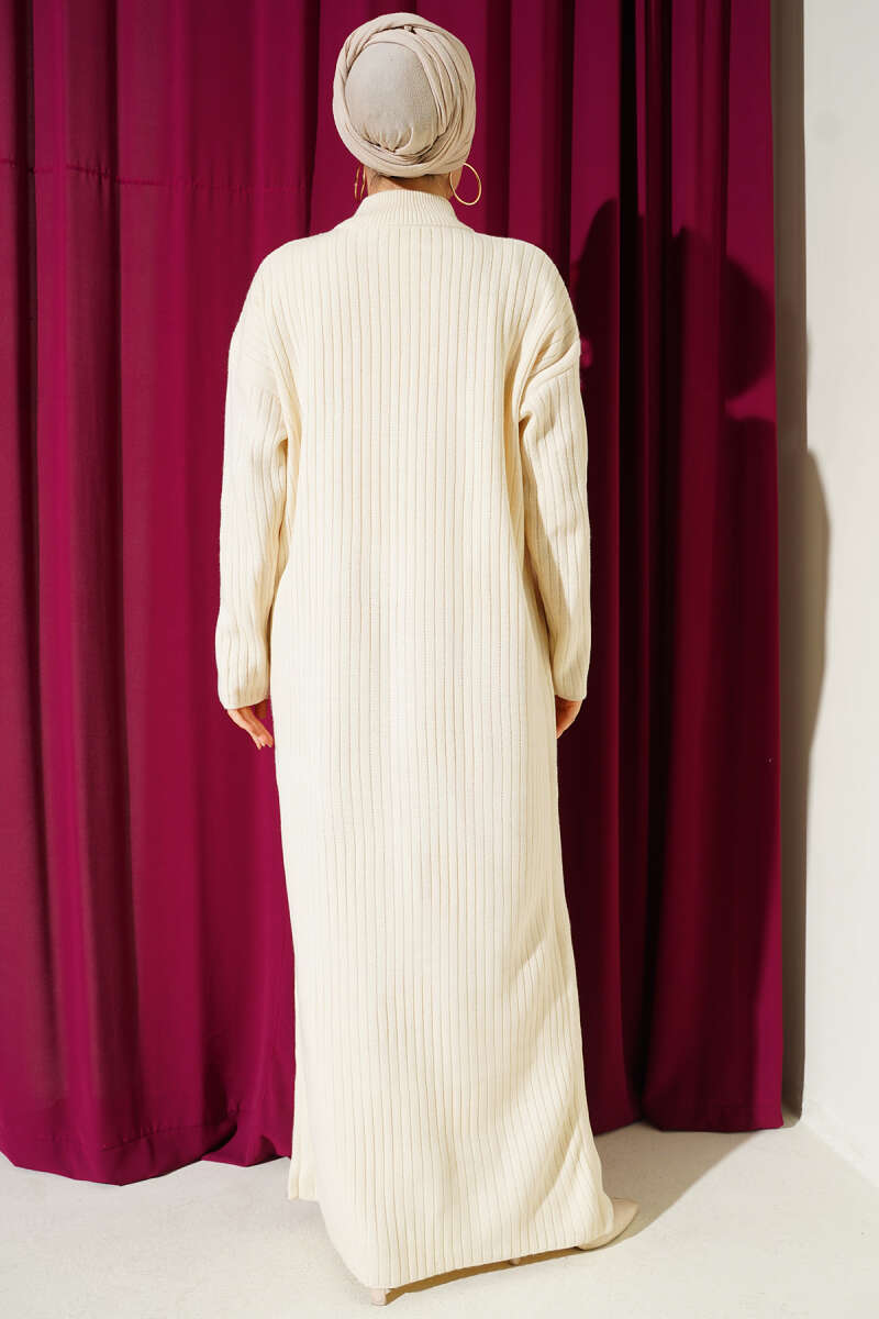 Half-Zip Ribbed Knit Dress - Stone
