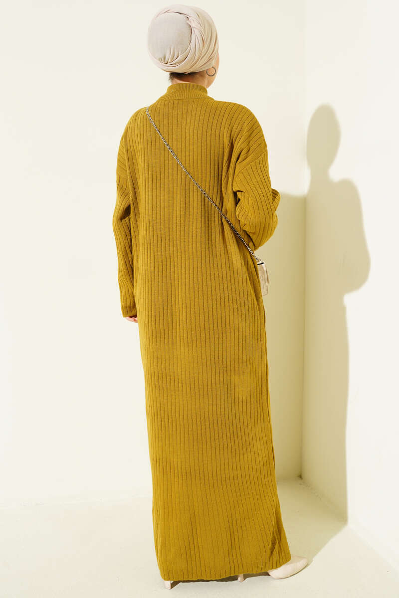 Half-Zip Ribbed Knit Dress - Olive