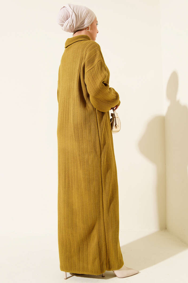 Half-Zip Ribbed Knit Dress - Olive